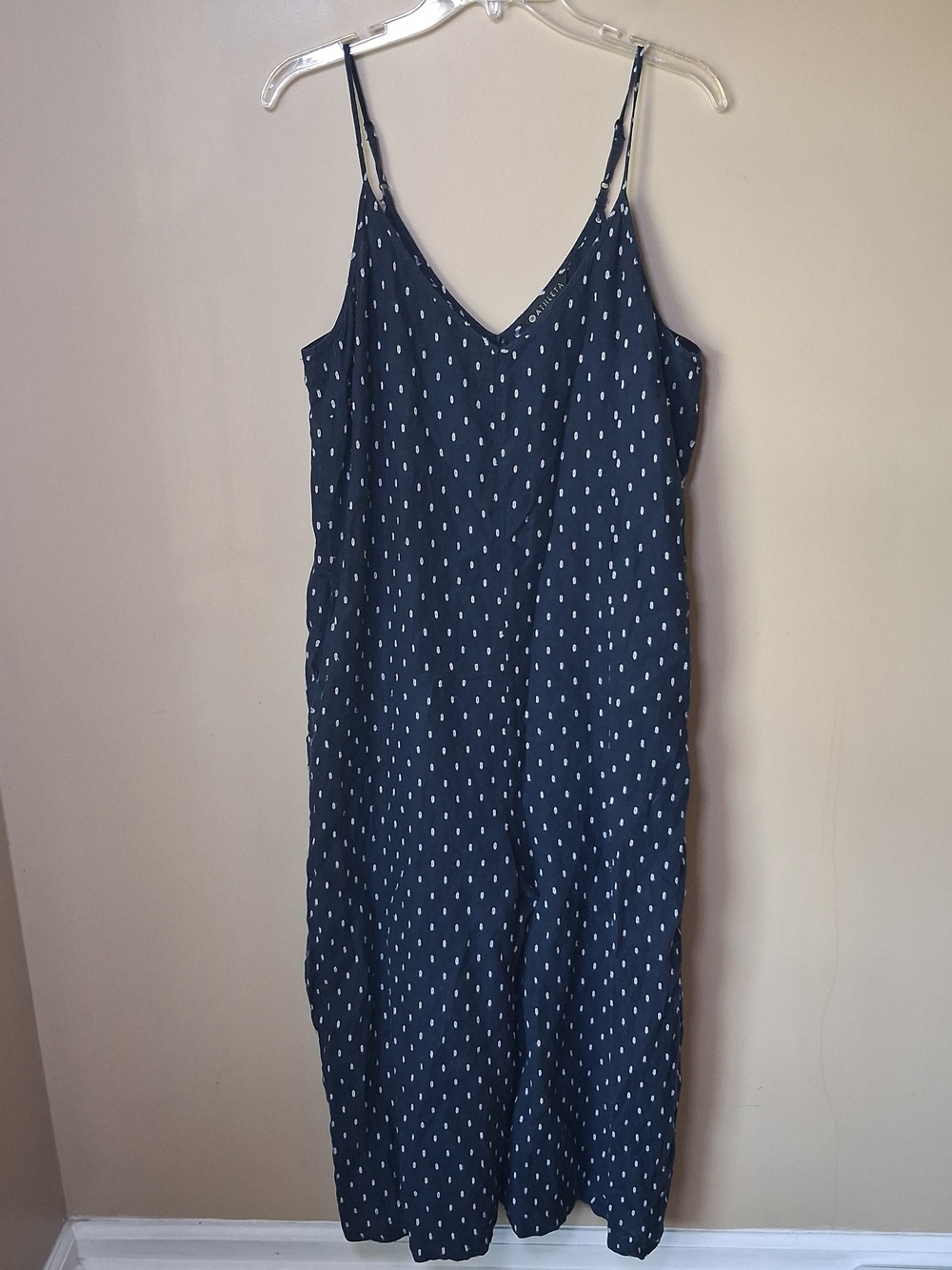ATHLETA La Paz Linen Embroidered Navy Romper; Wide Leg Pockets;  Size 10